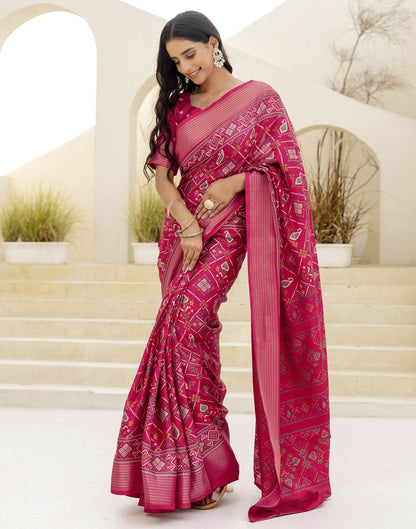 Rani Pink Silk Printed Patola Saree