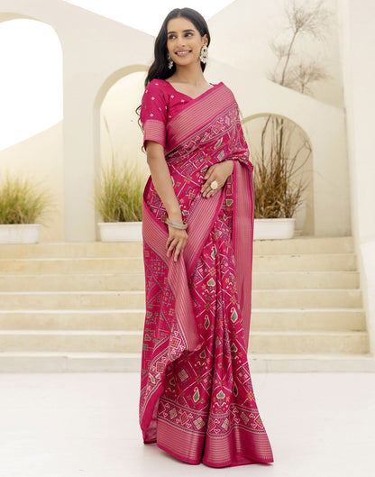 Rani Pink Silk Printed Patola Saree