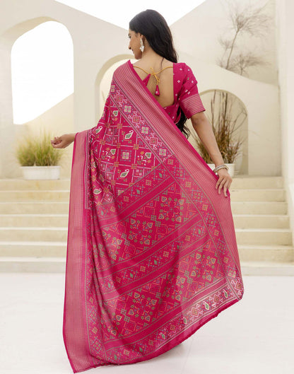 Rani Pink Silk Printed Patola Saree