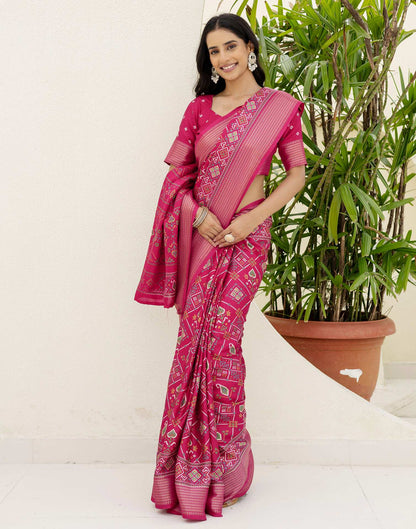 Rani Pink Silk Printed Patola Saree
