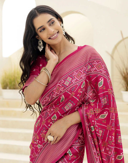 Rani Pink Silk Printed Patola Saree
