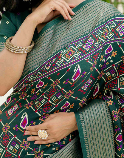 Dark Green Silk Printed Patola Saree