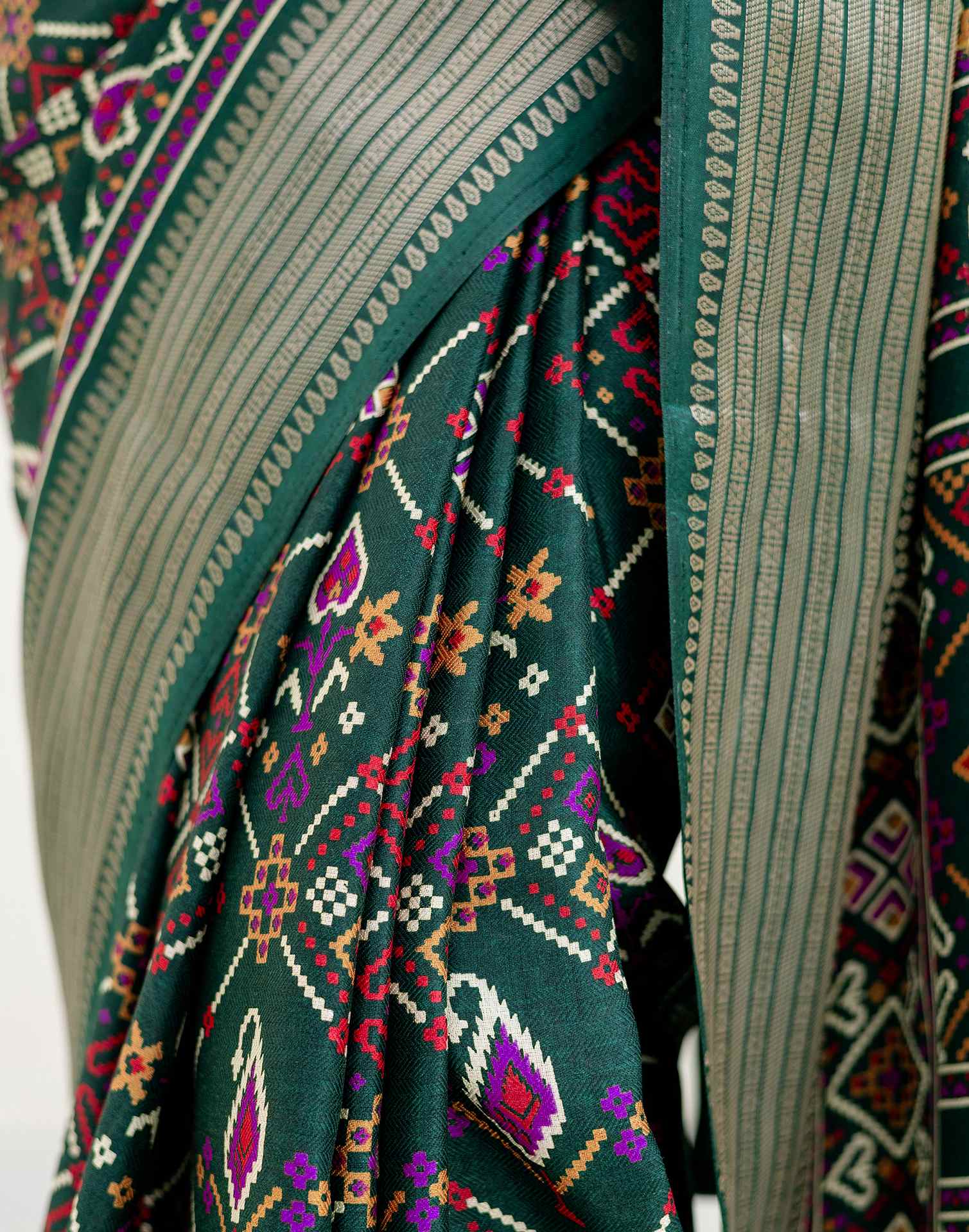 Dark Green Silk Printed Patola Saree