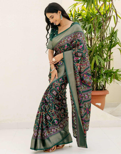 Dark Green Silk Printed Patola Saree