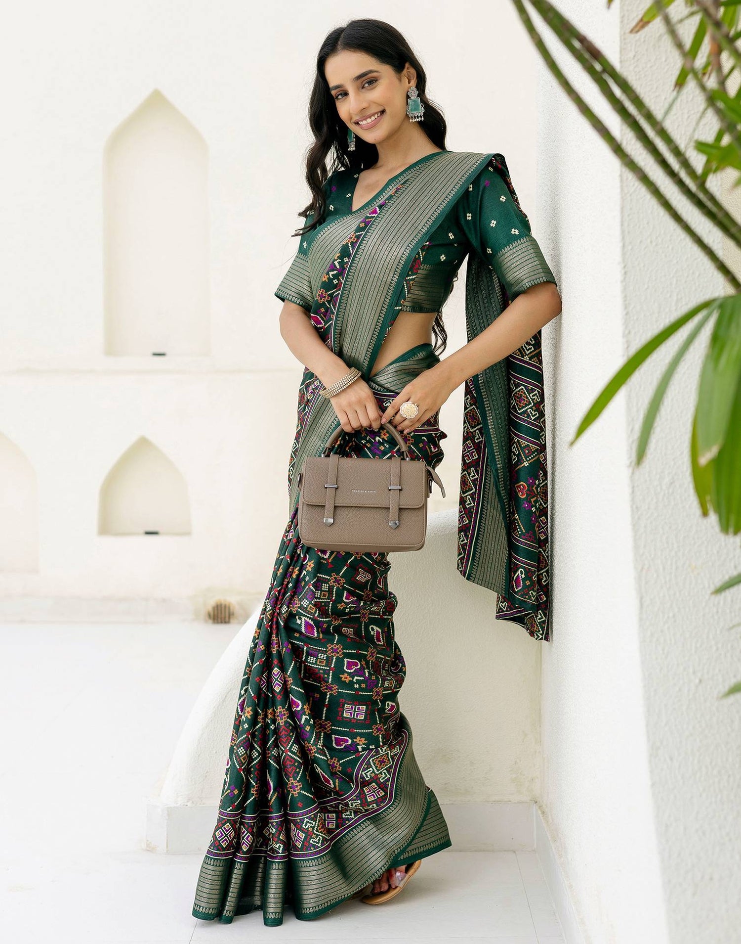 Dark Green Silk Printed Patola Saree