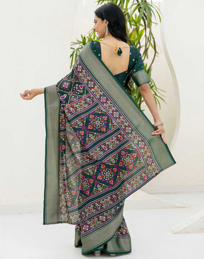 Dark Green Silk Printed Patola Saree