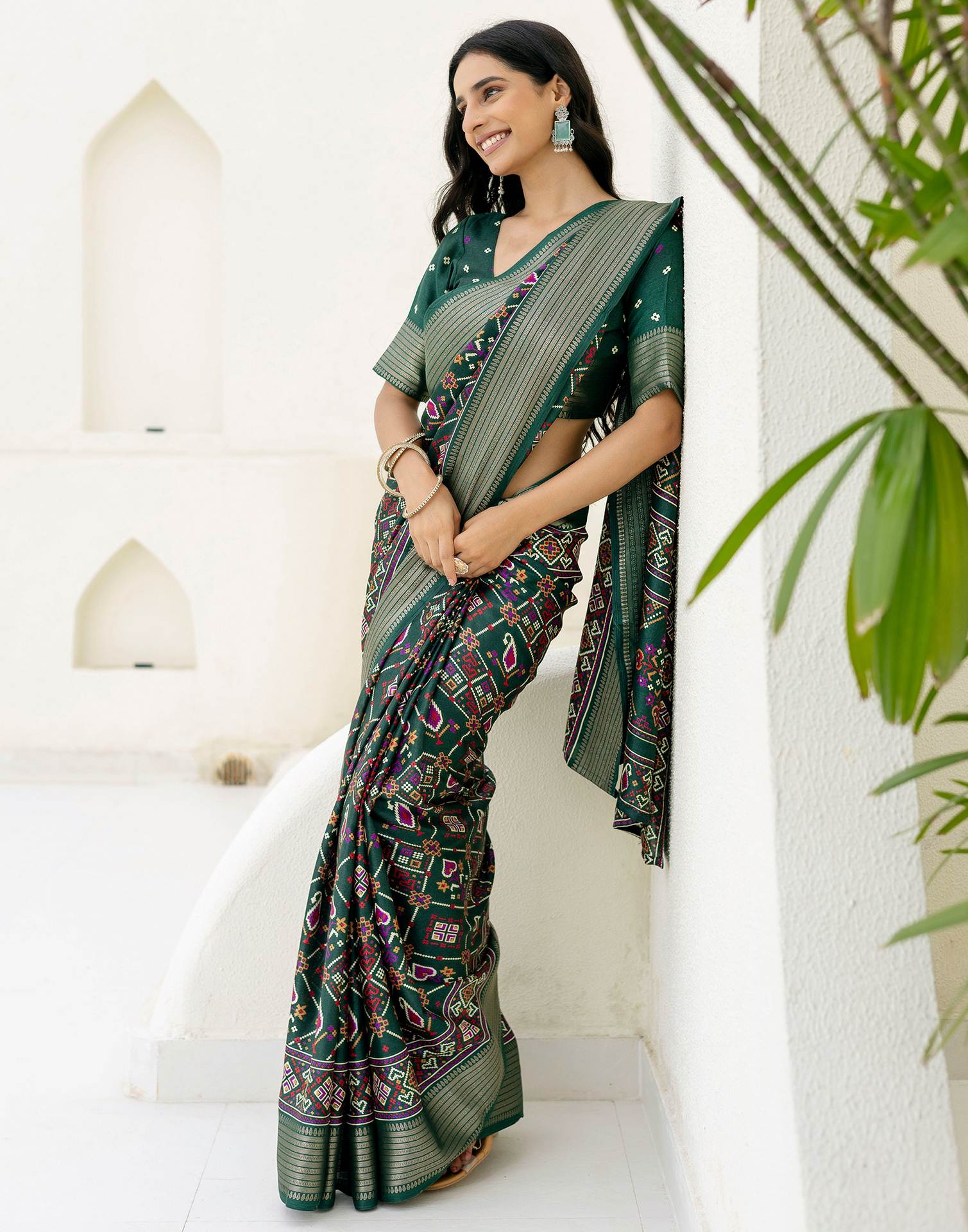 Dark Green Silk Printed Patola Saree