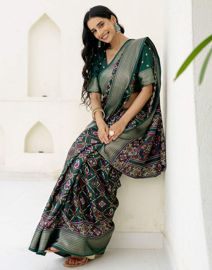 Dark Green Silk Printed Patola Saree