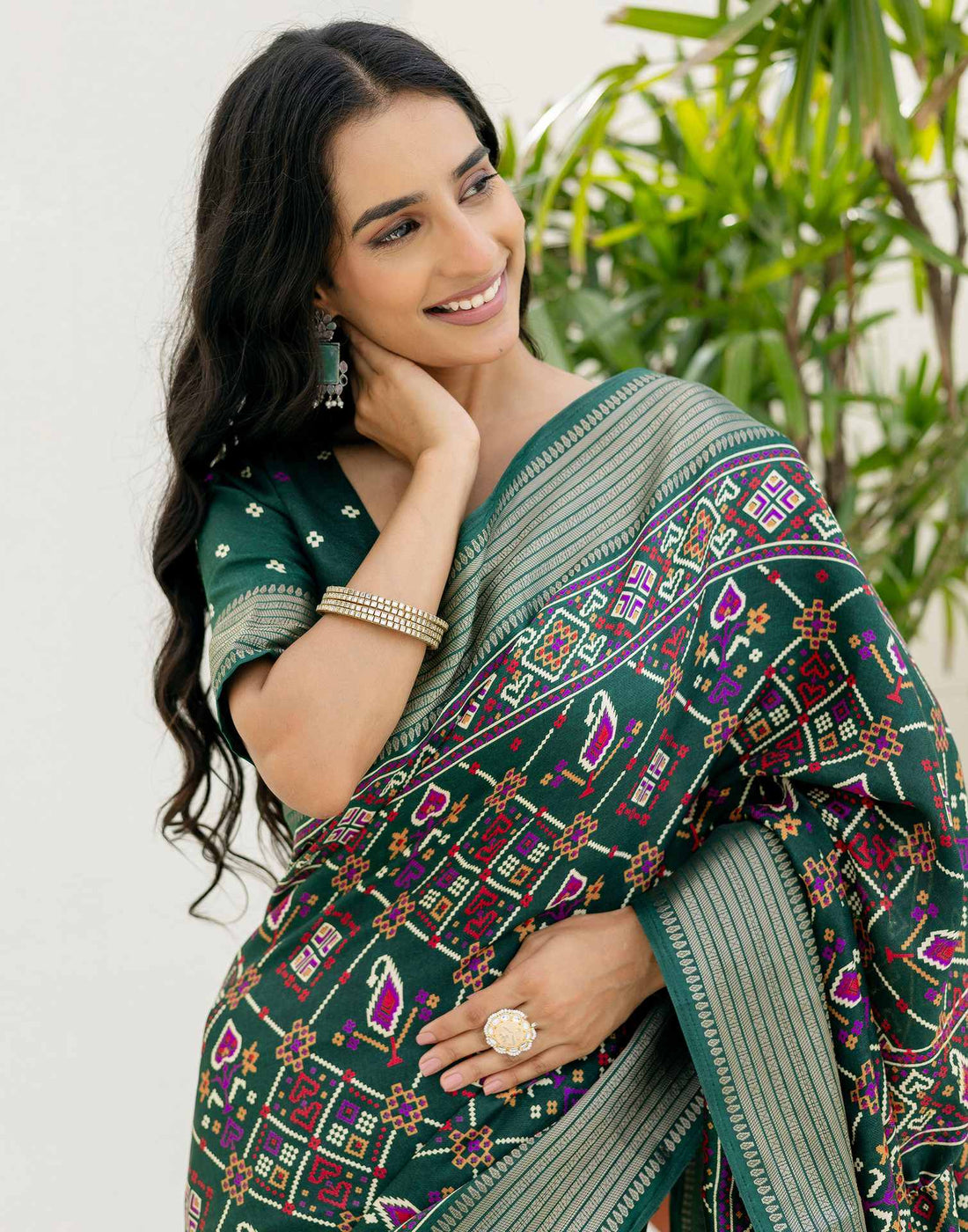 Dark Green Silk Printed Patola Saree