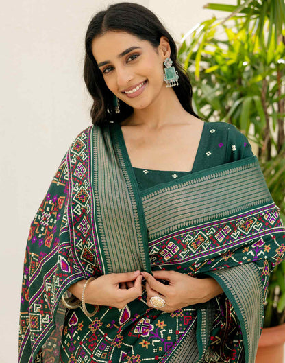 Dark Green Silk Printed Patola Saree