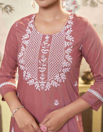 Dusty Pink Embroidery Chinnon Straight Kurta