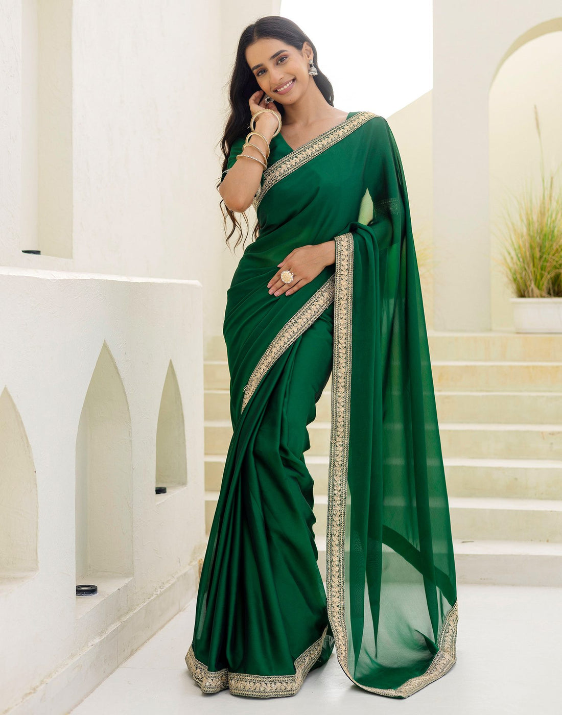 Green Silk Sequence Lace Saree