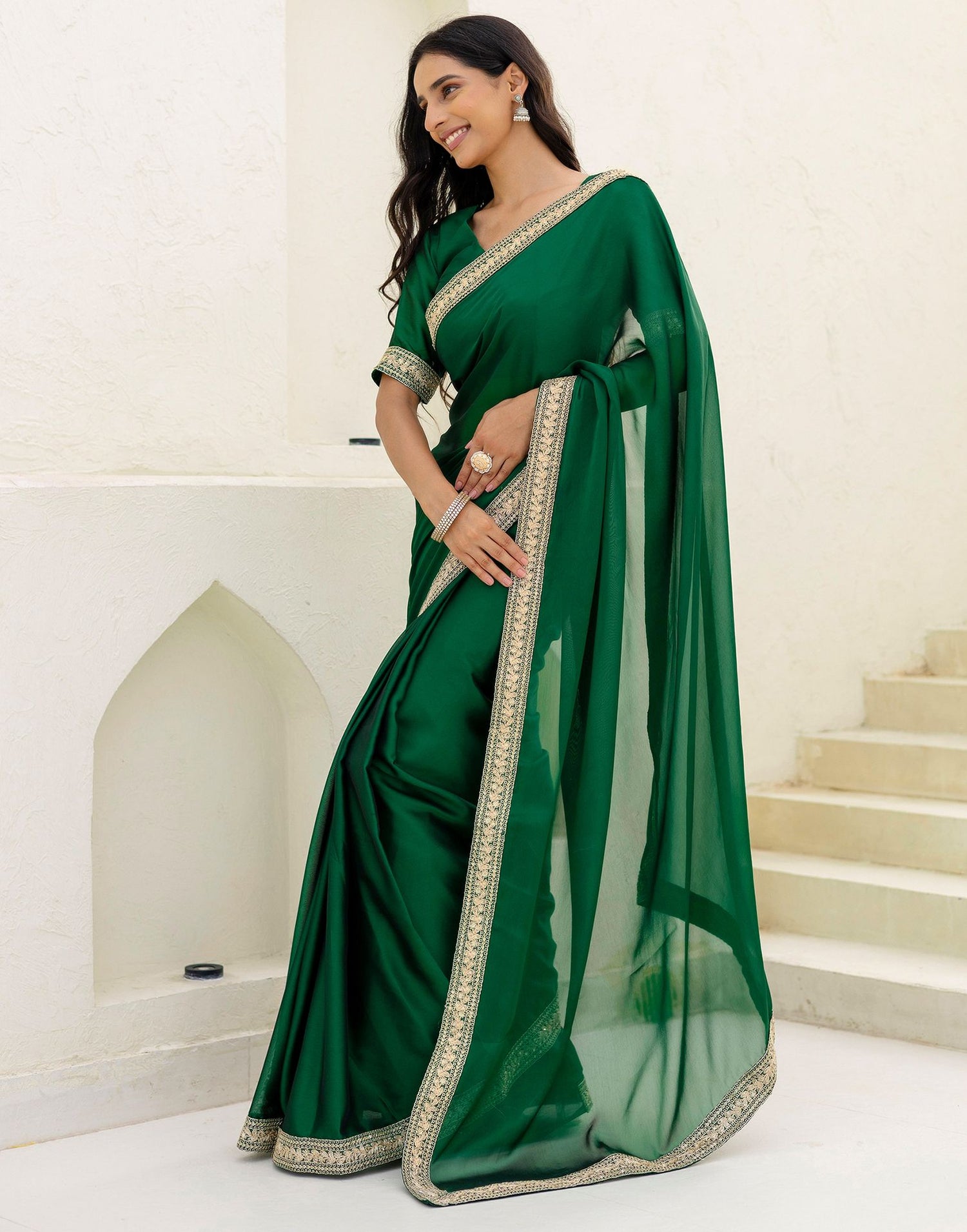 Green Silk Sequence Lace Saree