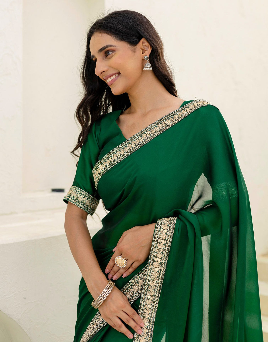 Green Silk Sequence Lace Saree