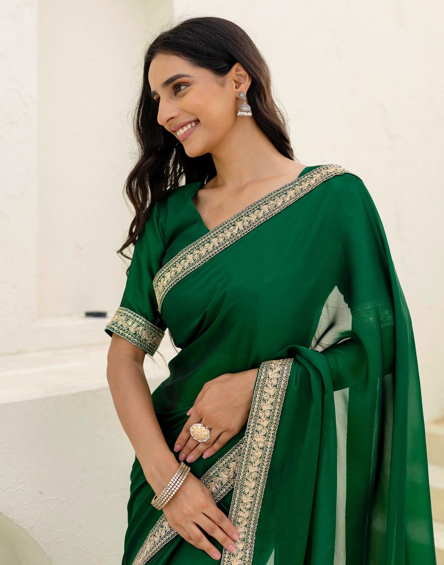 Green Silk Sequence Lace Saree