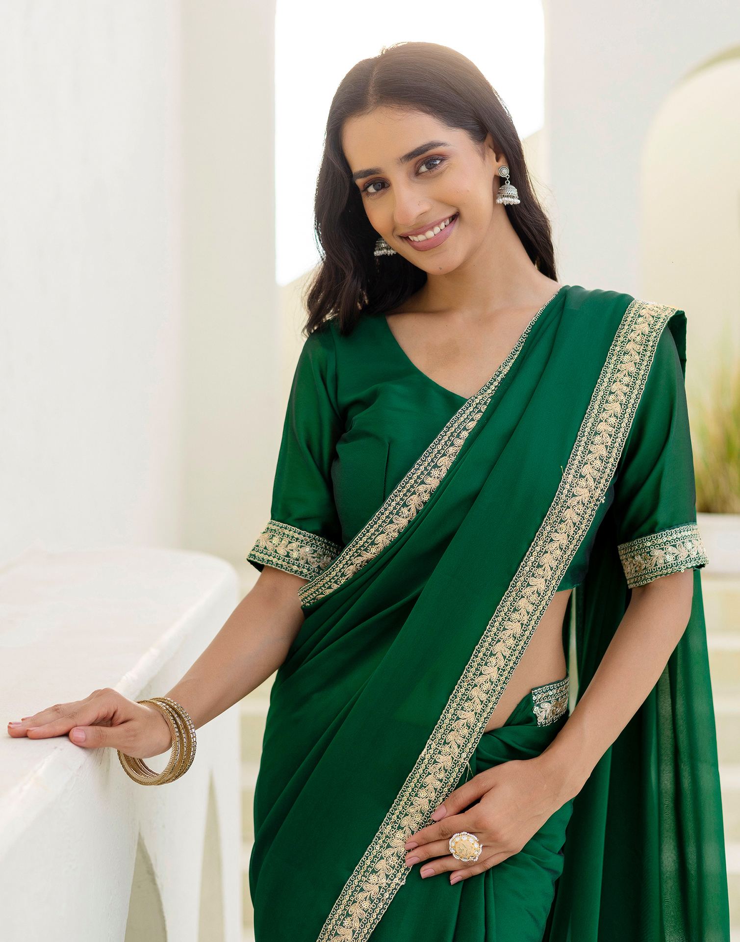 Green Silk Sequence Lace Saree