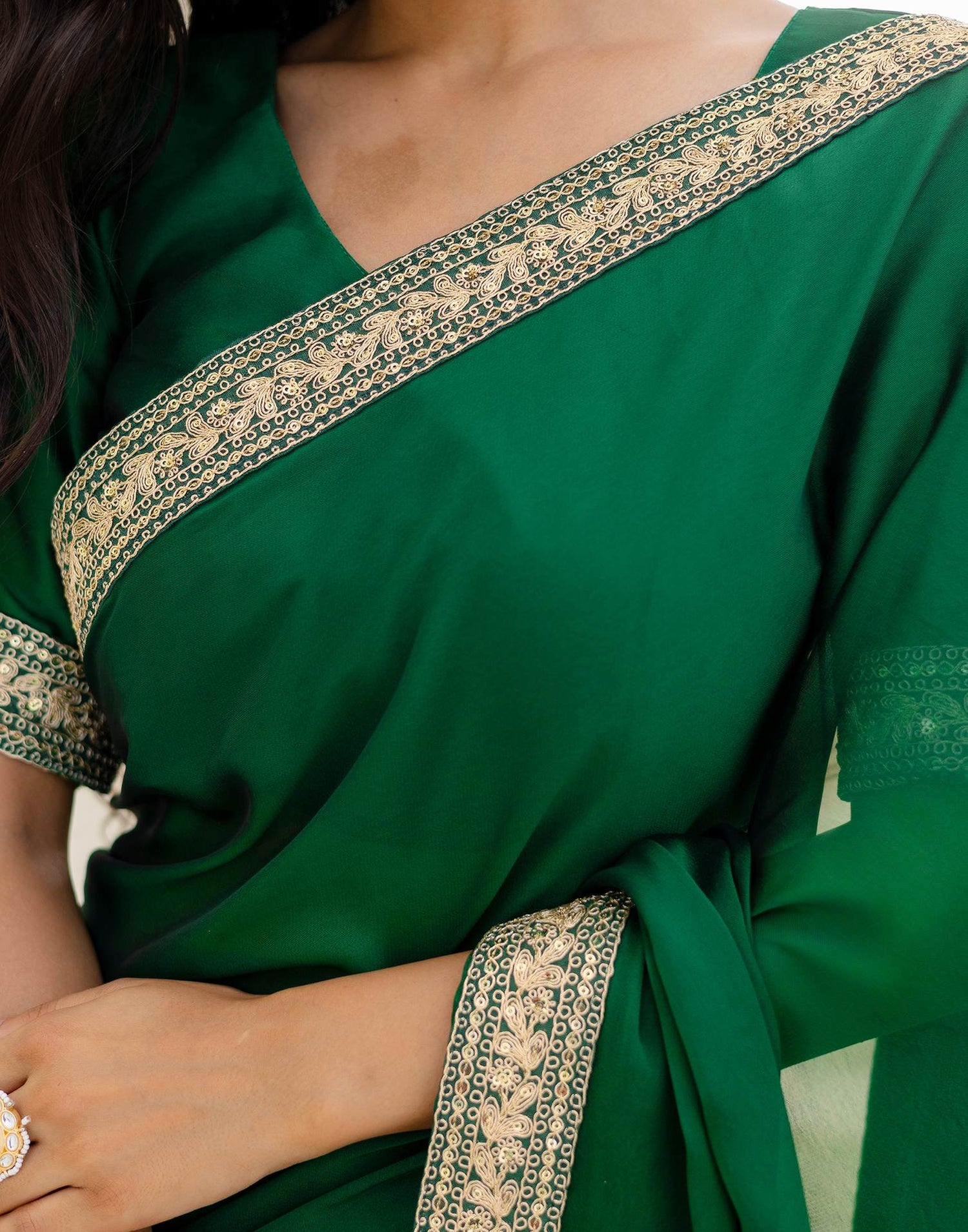 Green Silk Sequence Lace Saree