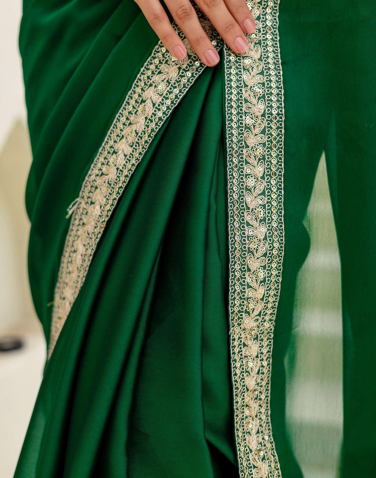 Green Silk Sequence Lace Saree