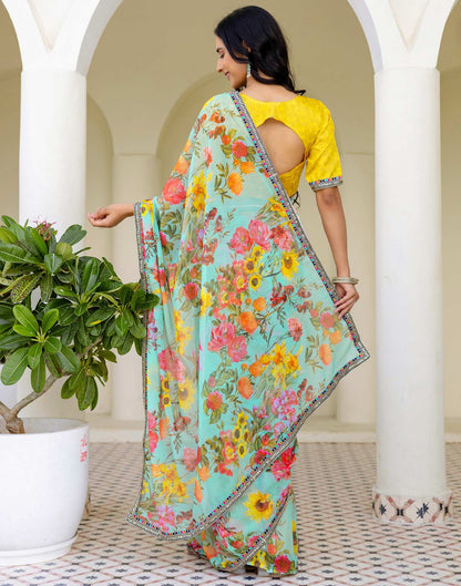 Sky Blue Georgette Floral Printed Saree