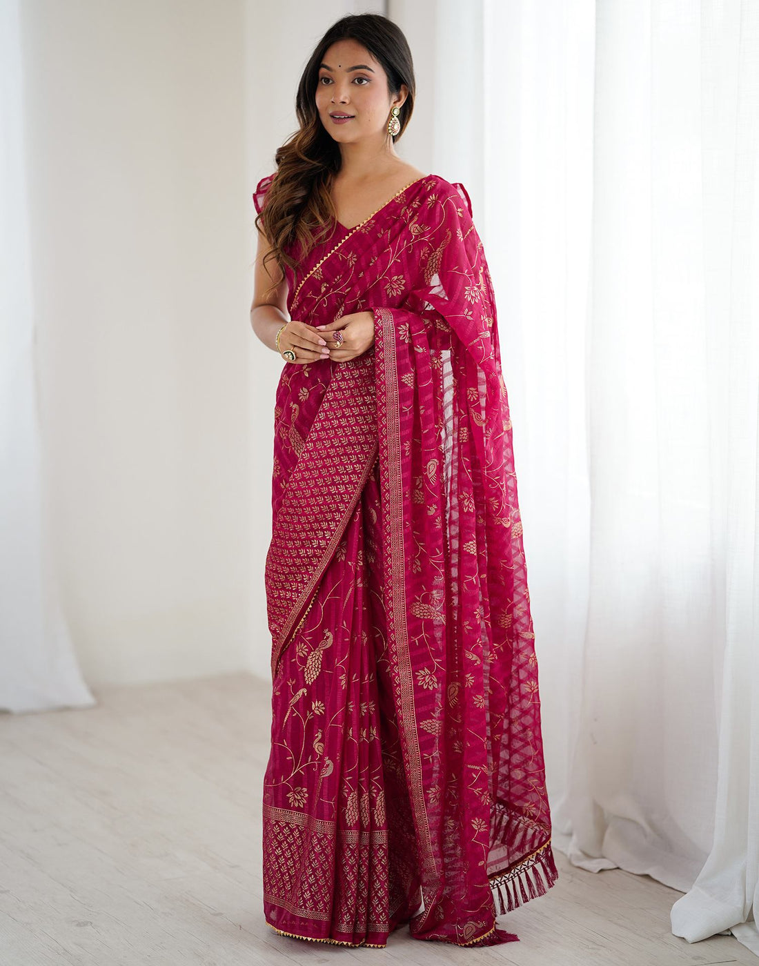 Red Georgette Foil Printed Saree