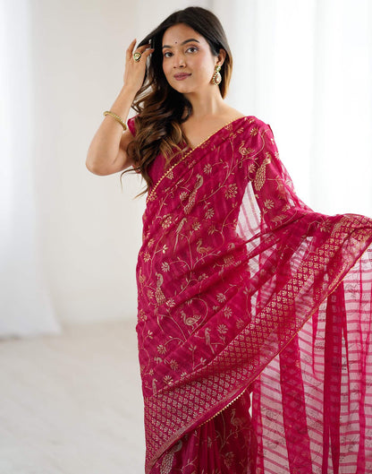 Red Georgette Foil Printed Saree