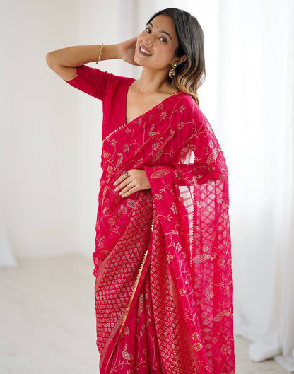 Dark Pink Georgette Foil Printed Saree