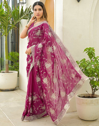 Rani Pink Georgette Embroidery Saree