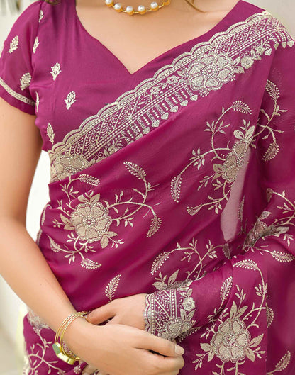 Rani Pink Georgette Embroidery Saree