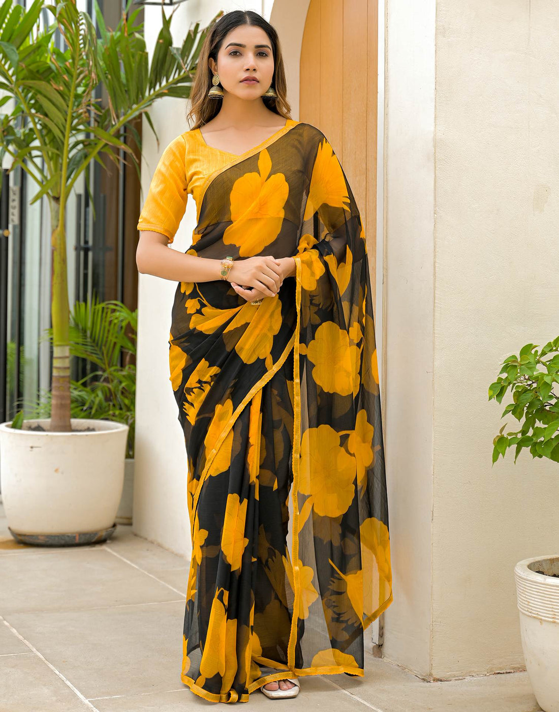 Black Chiffon Printed Saree