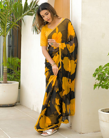 Black Chiffon Printed Saree