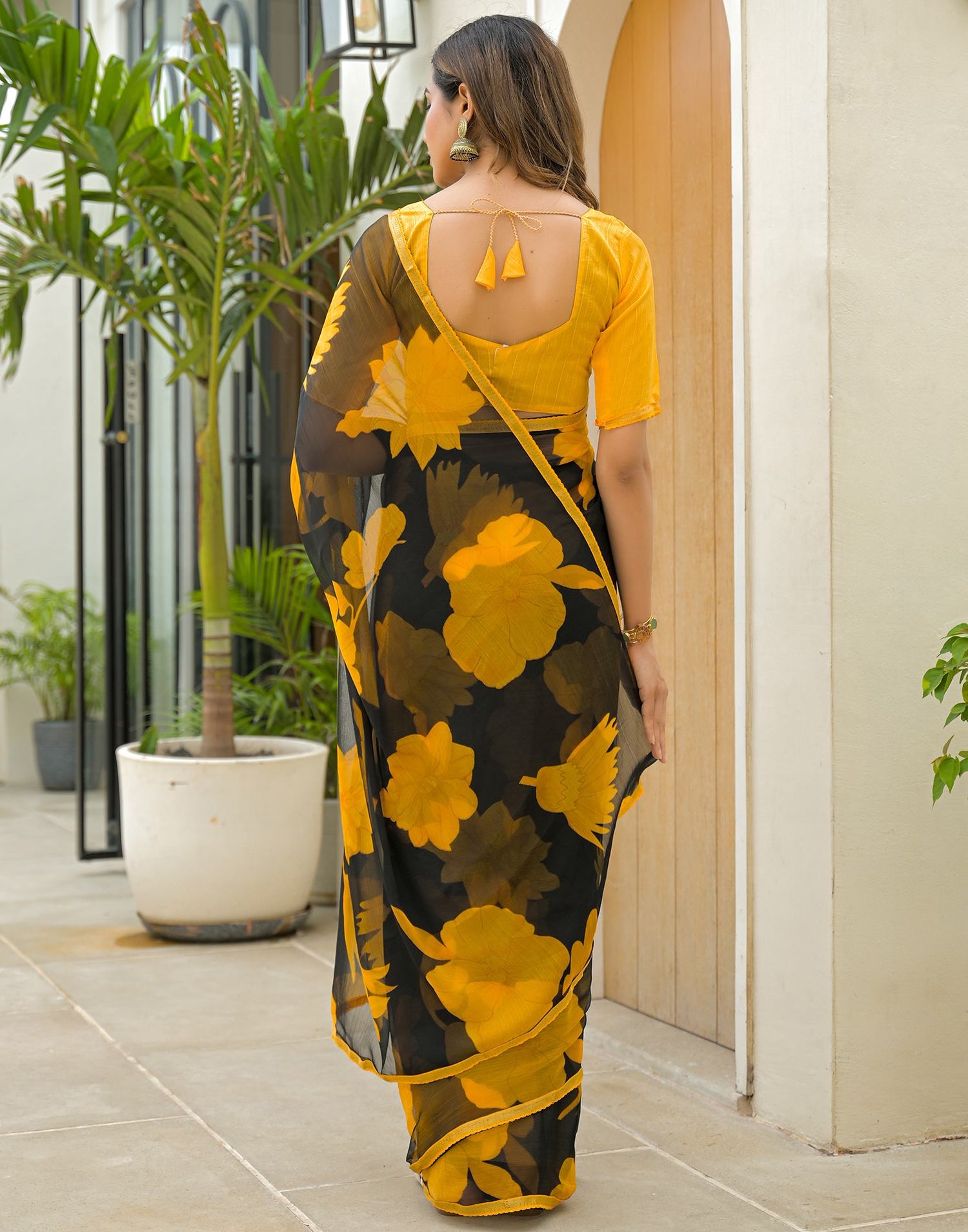 Black Chiffon Printed Saree