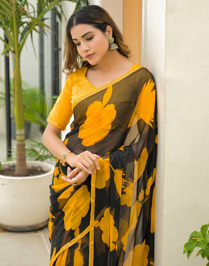 Black Chiffon Printed Saree