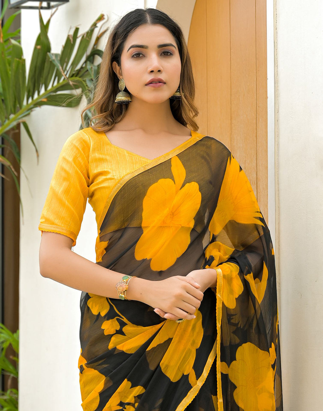 Black Chiffon Printed Saree