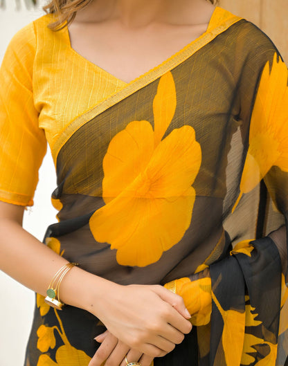 Black Chiffon Printed Saree