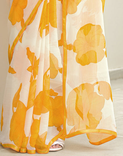 Off White Chiffon Printed Saree