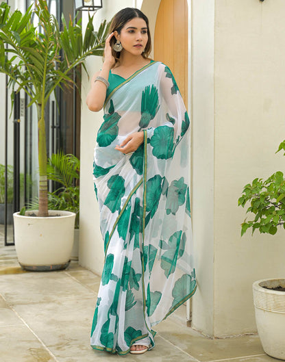 Off White Chiffon Printed Saree