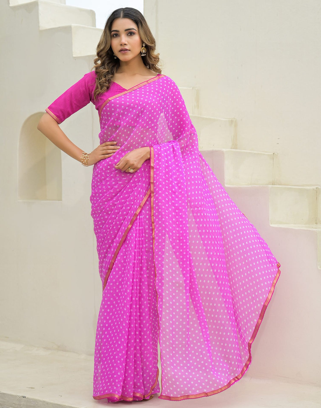Pink Chiffon Printed Saree