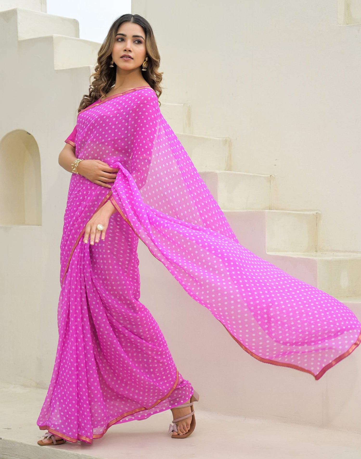 Pink Chiffon Printed Saree