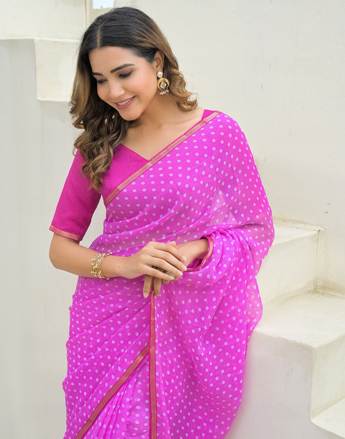 Pink Chiffon Printed Saree