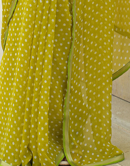 Lime Green Chiffon Printed Saree