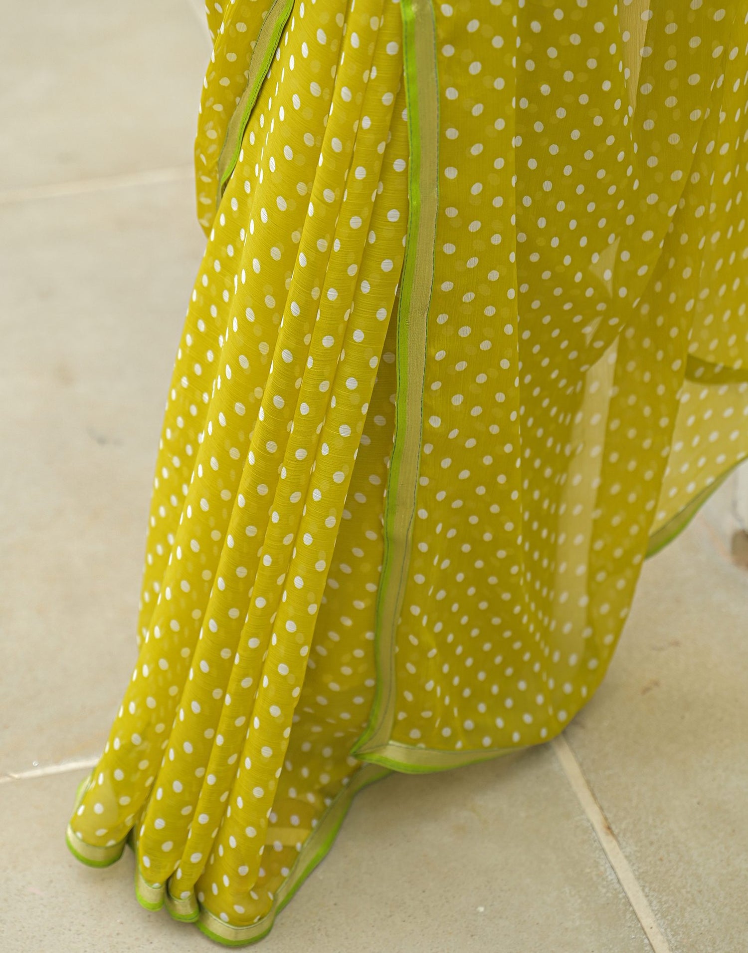 Lime Green Chiffon Printed Saree