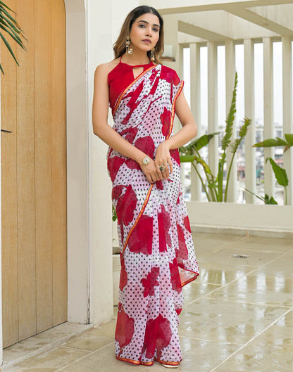 Off White Chiffon Printed Saree