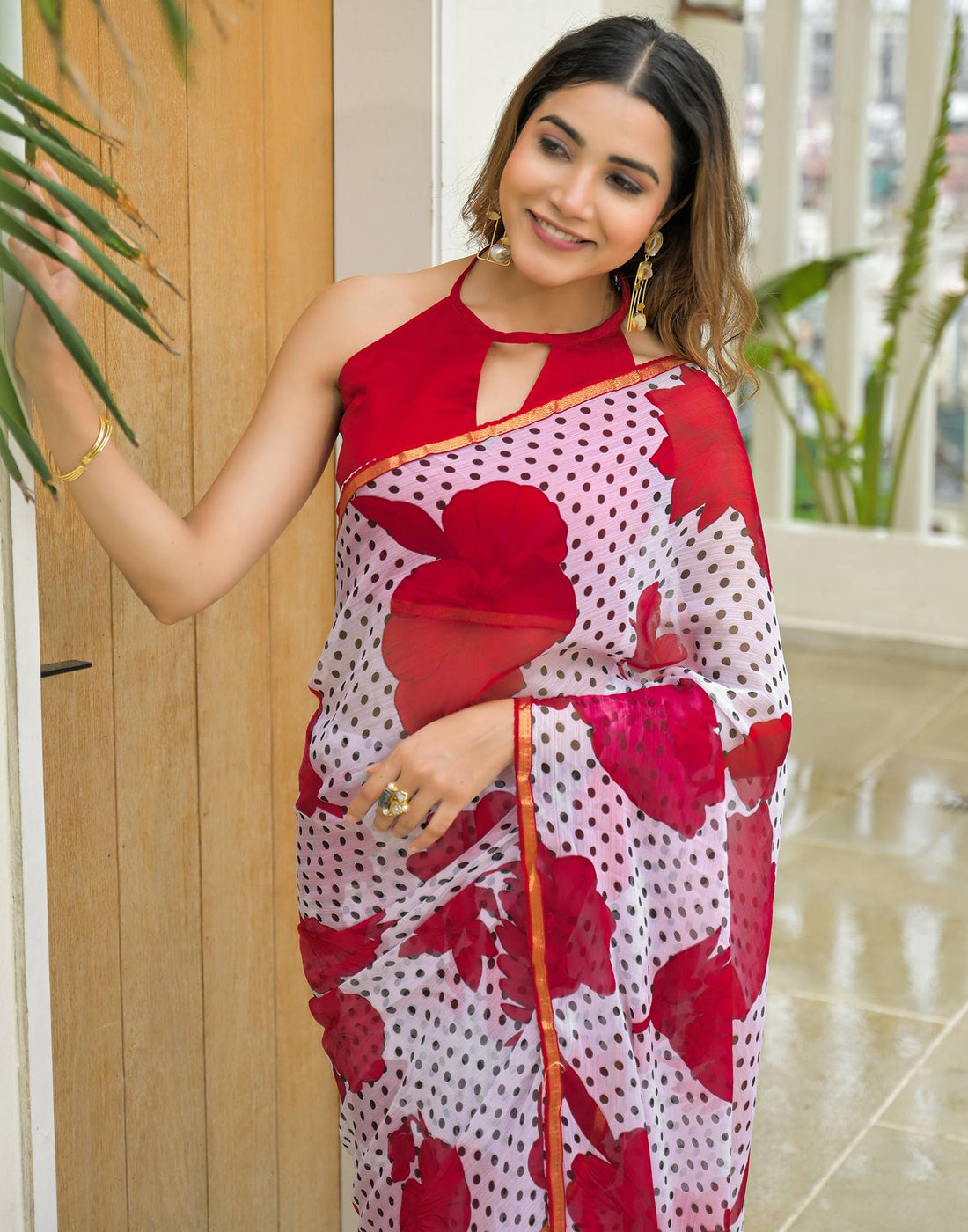 Off White Chiffon Printed Saree