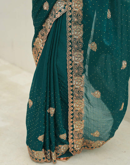Teal Green Shimmer Embroidery Swarovski Saree