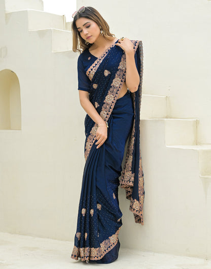 Peacock Blue Shimmer Embroidery Swarovski Saree