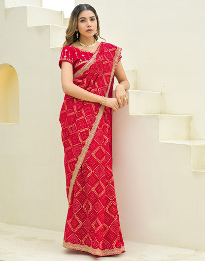 Red Silk Printed Bandhani Saree