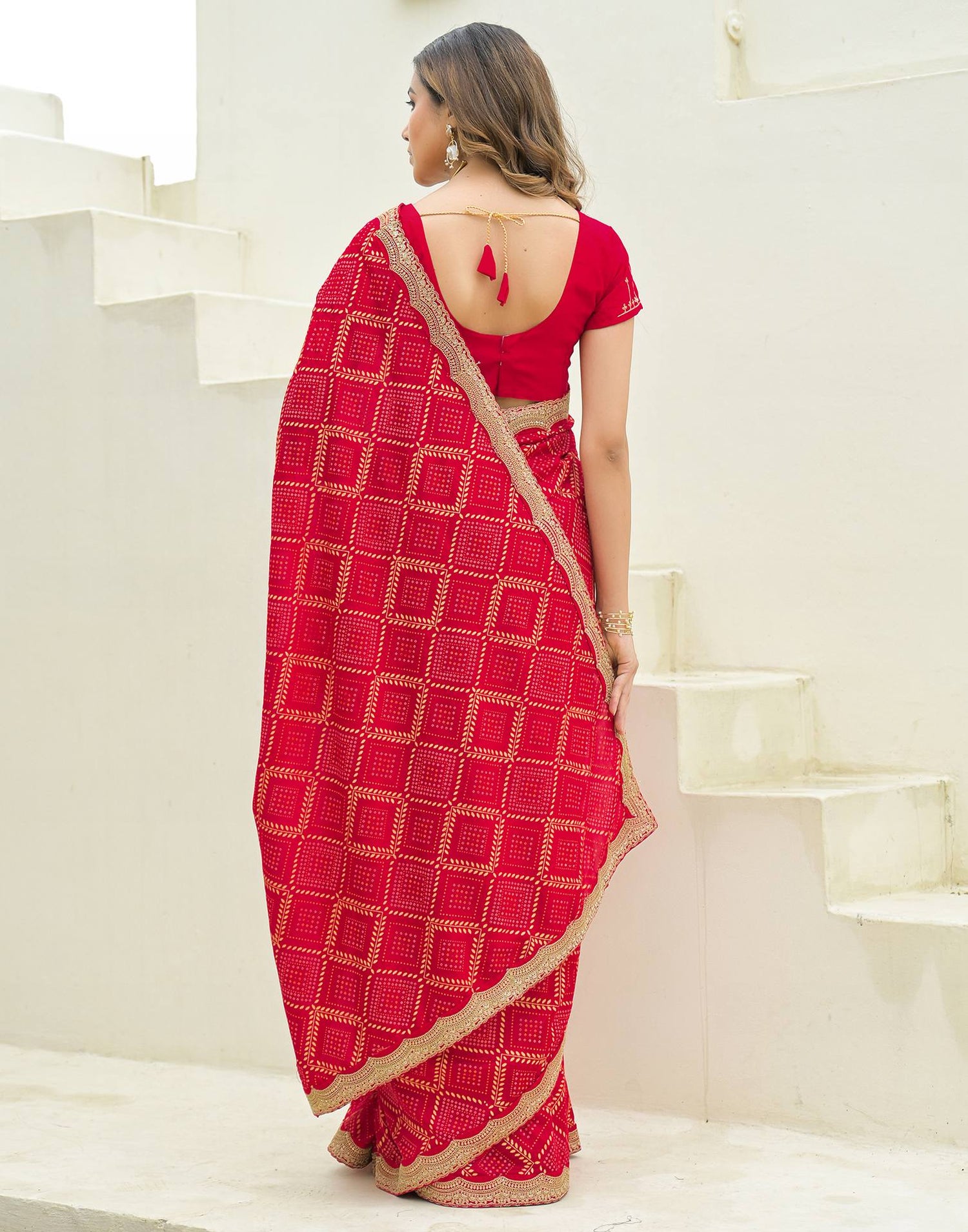 Red Silk Printed Bandhani Saree