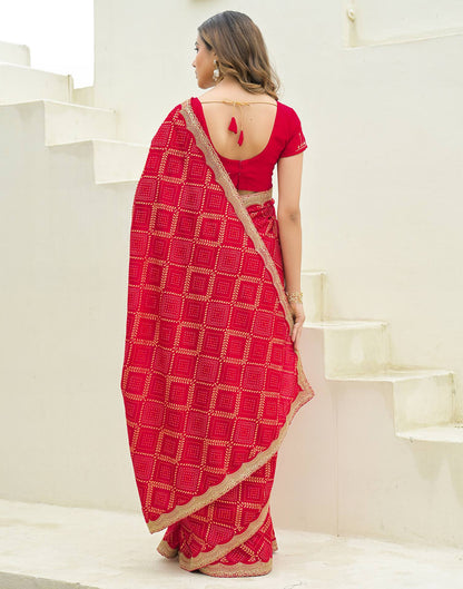 Red Silk Printed Bandhani Saree