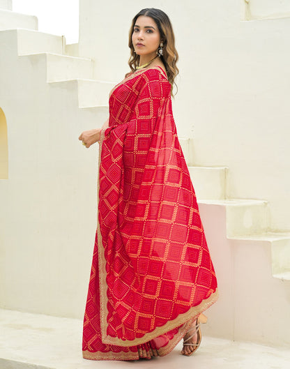 Red Silk Printed Bandhani Saree