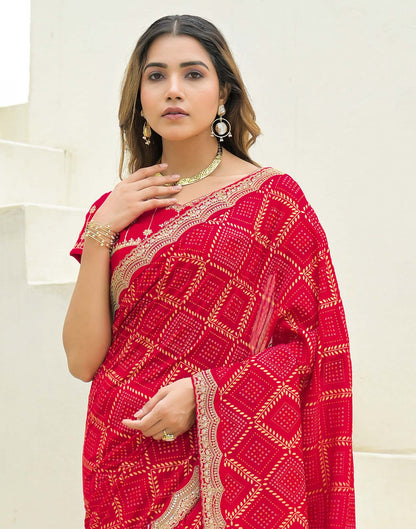 Red Silk Printed Bandhani Saree